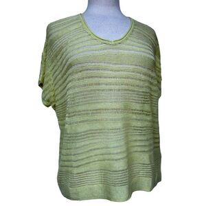 J. Jill Relaxed Fit Open Stitch Pullover Top Sz S V-Neck Lt Pear Cap Sleeve NEW